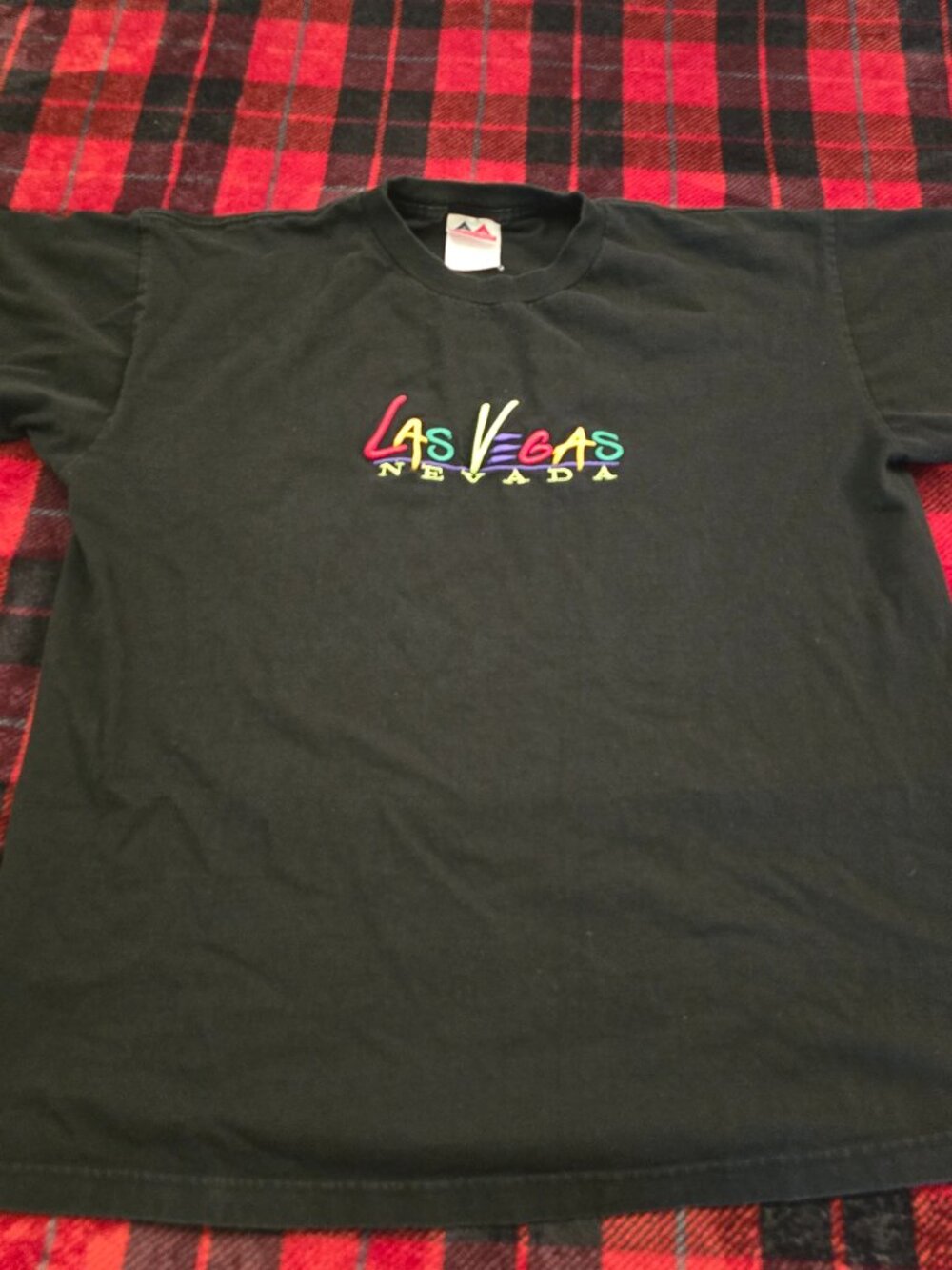 Vintage 90s Alstyle Las Vegas Embroidered Graphic T-Shirt Black XL